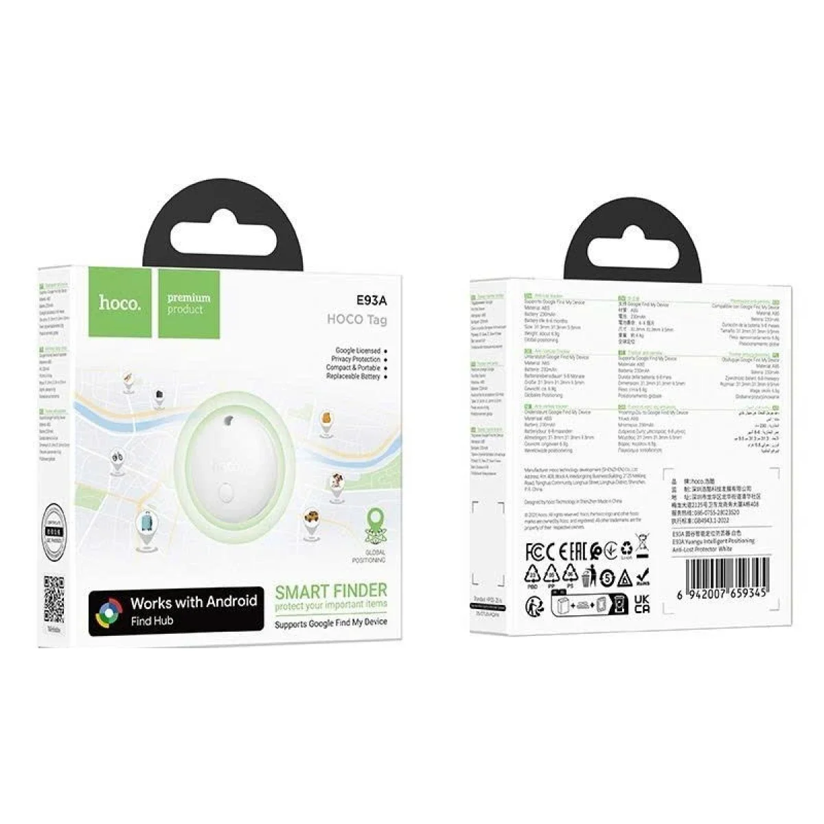 جهاز تتبع ذكي مضاد للفقدان HOCO E93A أبيض لشبكة Google Find My Device - Thumbnail 7