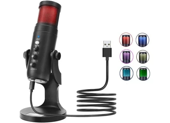 ميكروفون Jmary MC-PW9 USB سلكي RGB للتسجيل - أسود - Image 9