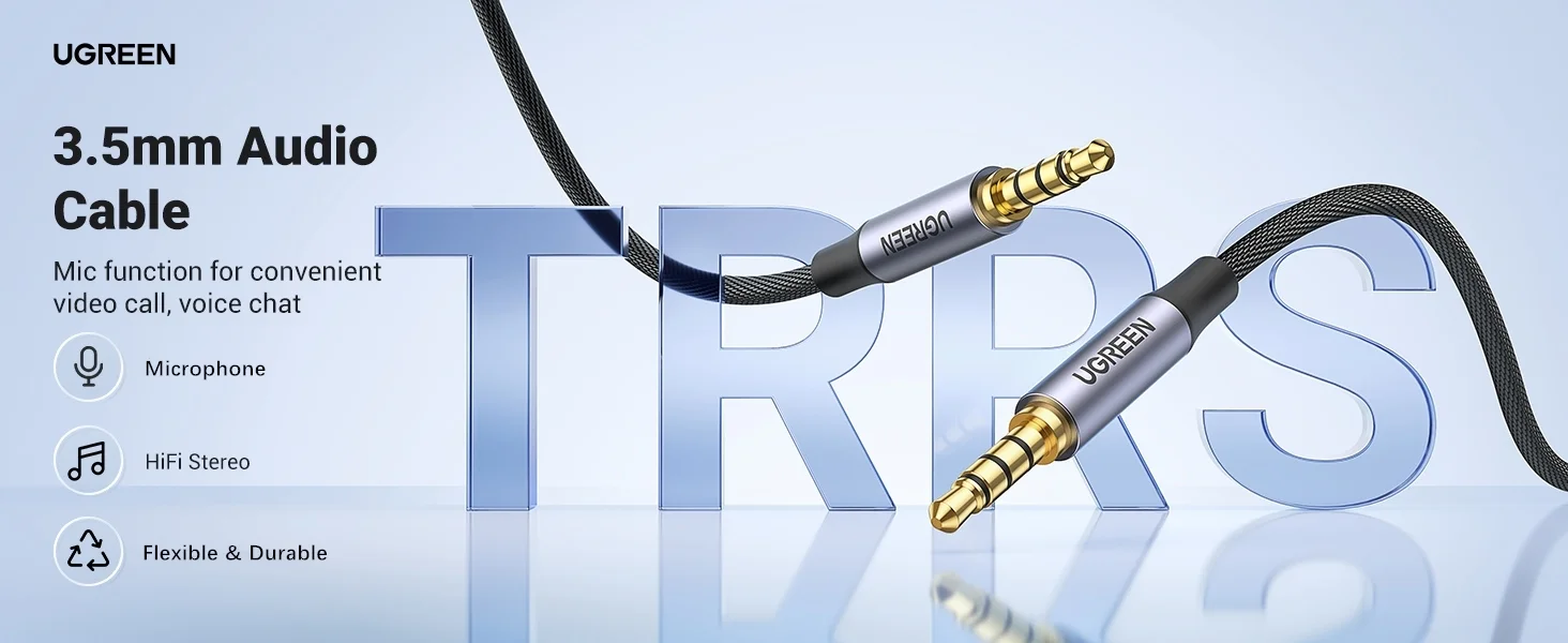 كابل صوت Ugreen AUX مضفر 3.5mm TRRS ذكر إلى ذكر، 3FT - Image 5