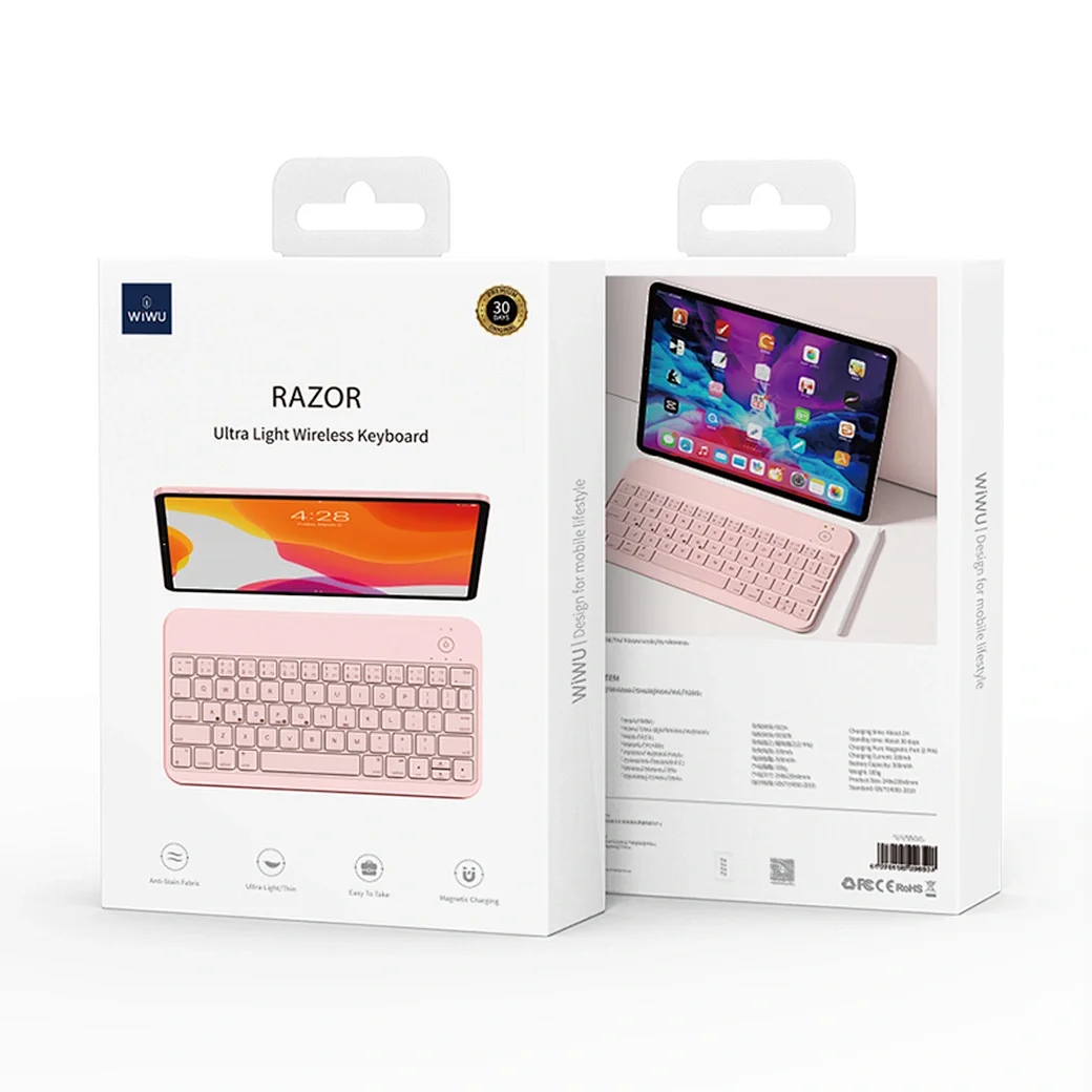 لوحة مفاتيح WIWU Razor RZ-01 لاسلكية خفيفة جداً بشحن مغناطيسي ثنائي السنون – وردي - Image 5