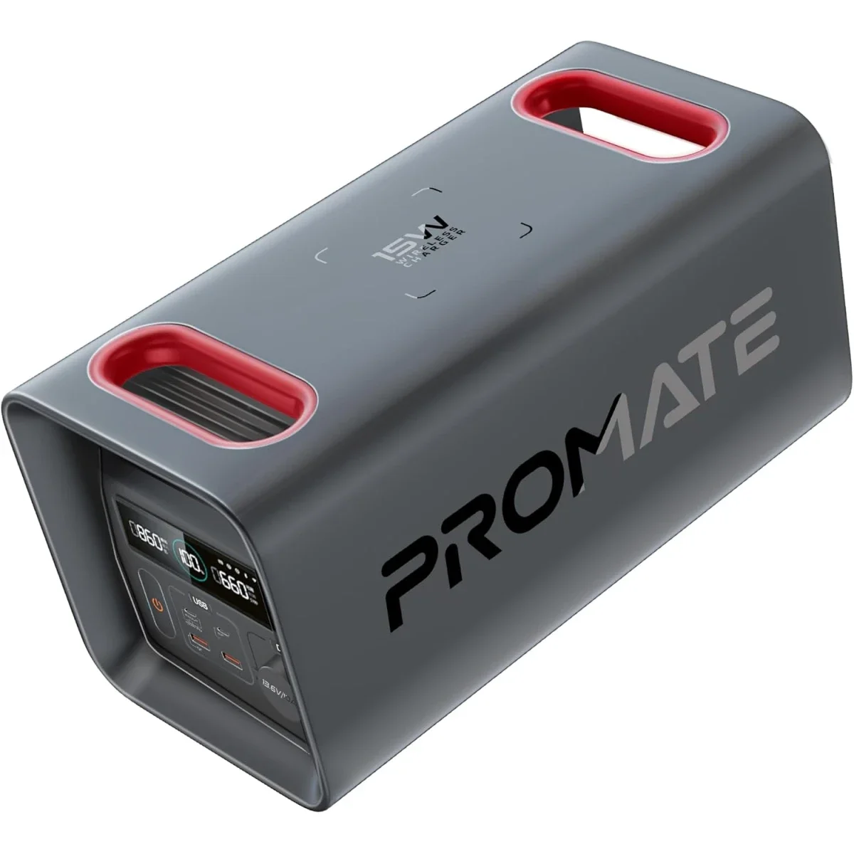 محطة طاقة محمولة Promate PowerTank-600 بقدرة 600W وبطارية LiFePO4 سعة 161000mAh لون أسود - Thumbnail 2