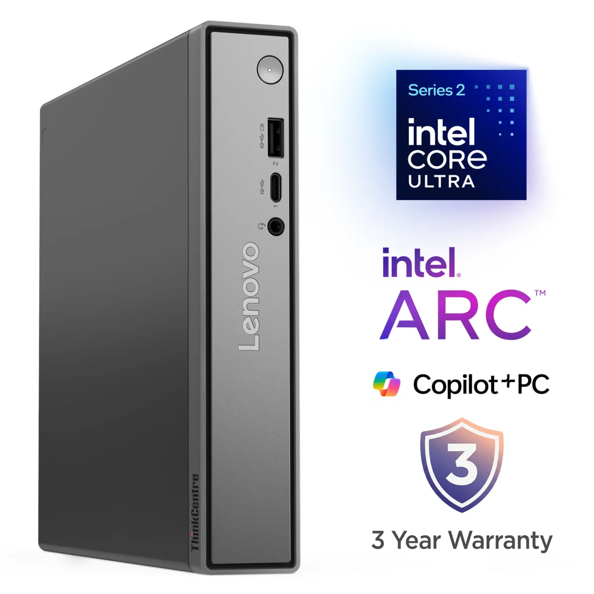 كمبيوتر مكتبي صغير Lenovo ThinkCentre neo 50q Gen 6 Copilot+ AI بحجم 1 لتر، Core Ultra 7 256V، رام 16GB، SSD 512GB