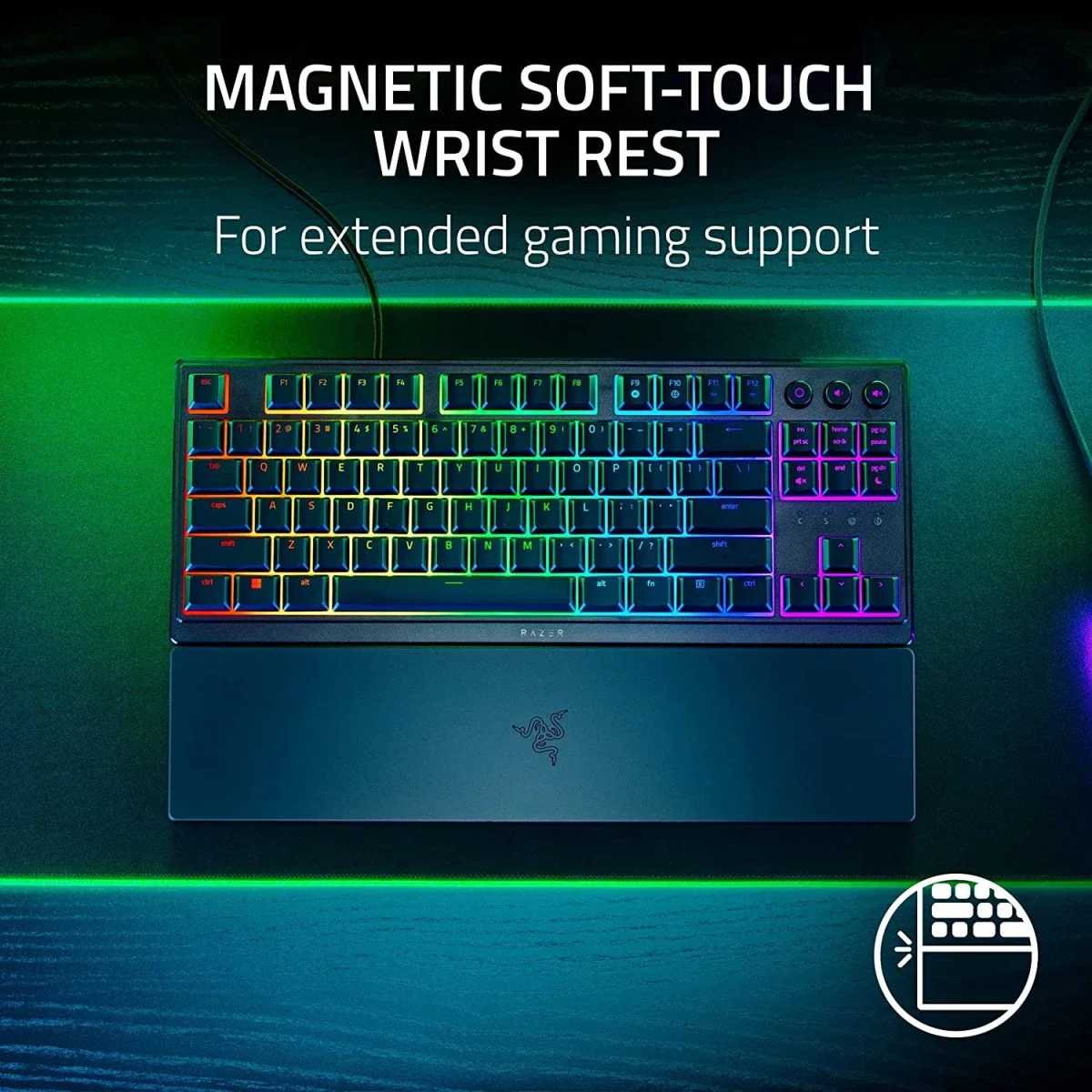 كيبورد ألعاب Razer Ornata V3 TKL منخفض الارتفاع بمفاتيح Mecha-Membrane وإضاءة RGB - Thumbnail 7