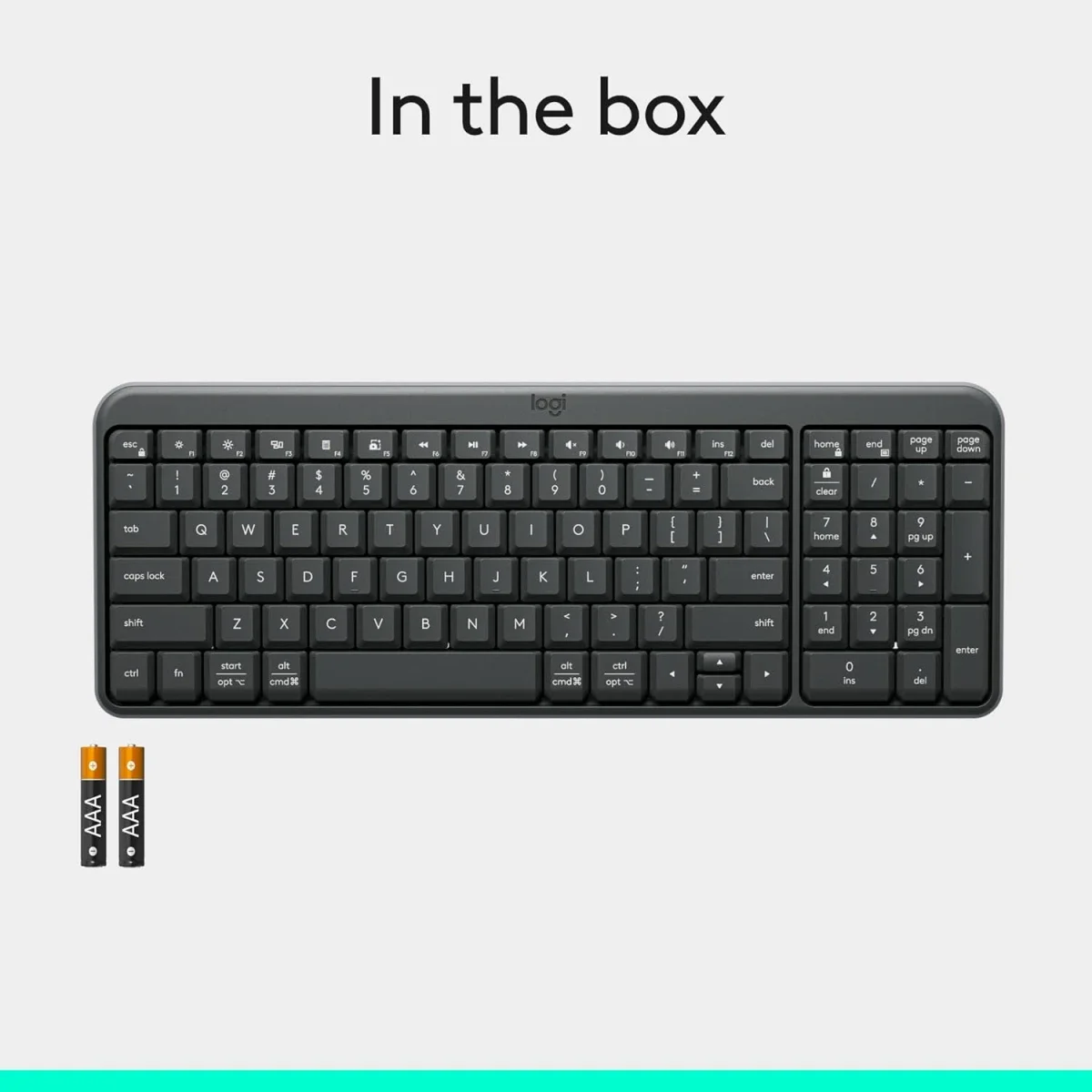 لوحة مفاتيح Logitech K250 بلوتوث مدمجة مع لوحة أرقام، تخطيط عربي/إنجليزي - جرافيت - Thumbnail 8