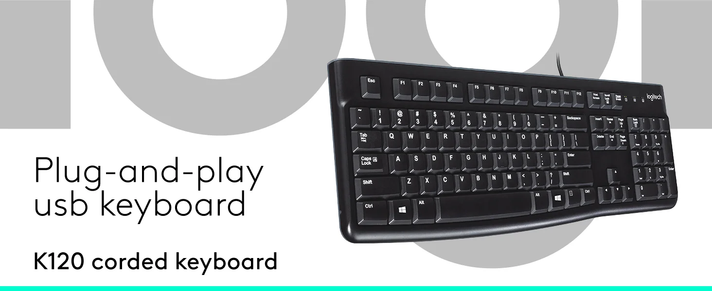 كيبورد Logitech K120 سلكي USB كامل الحجم لنظام Windows، أسود - Thumbnail 3