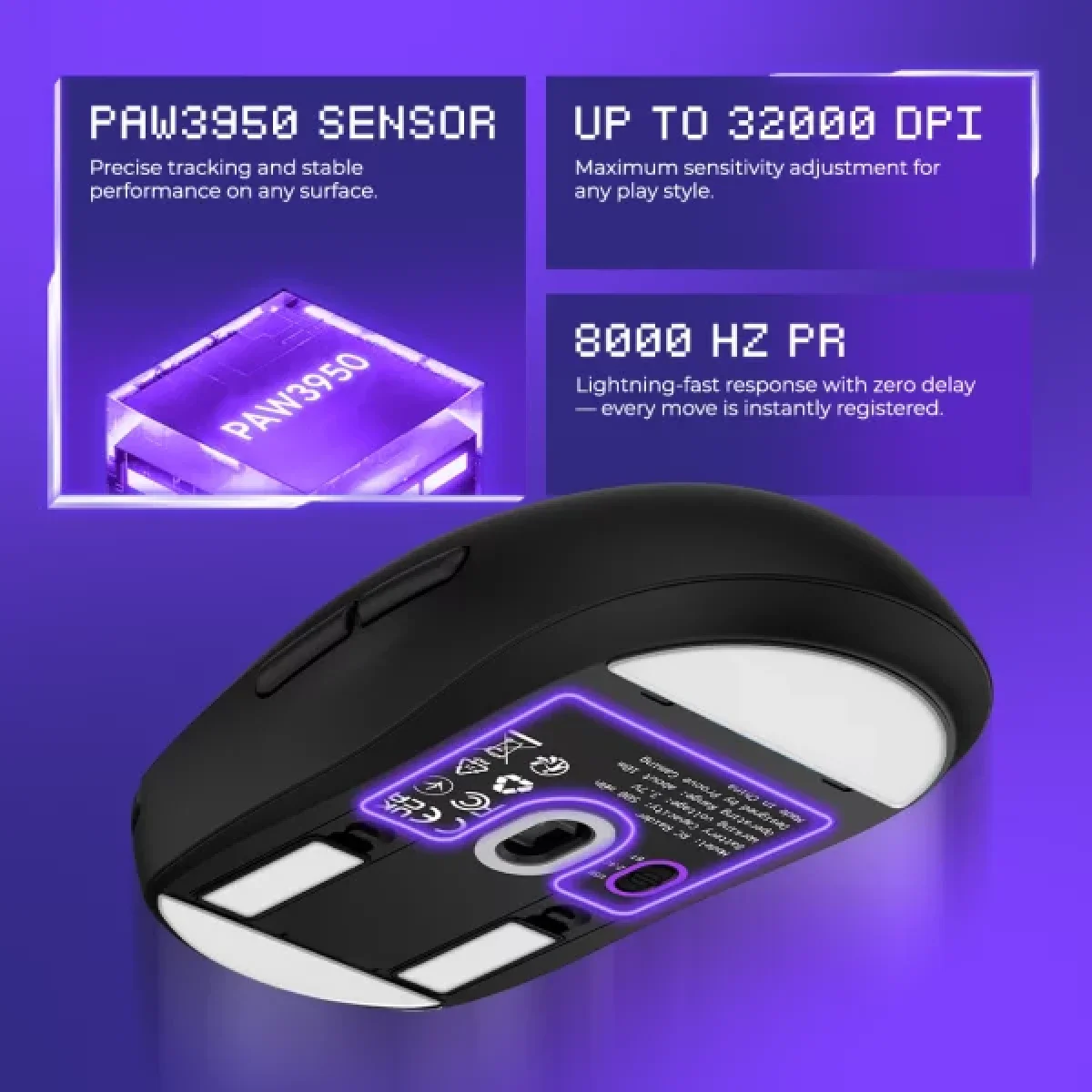 Proove RC Raider 8K Tri-Mode Wireless Gaming Mouse 32000 DPI White/Purple - Thumbnail 11