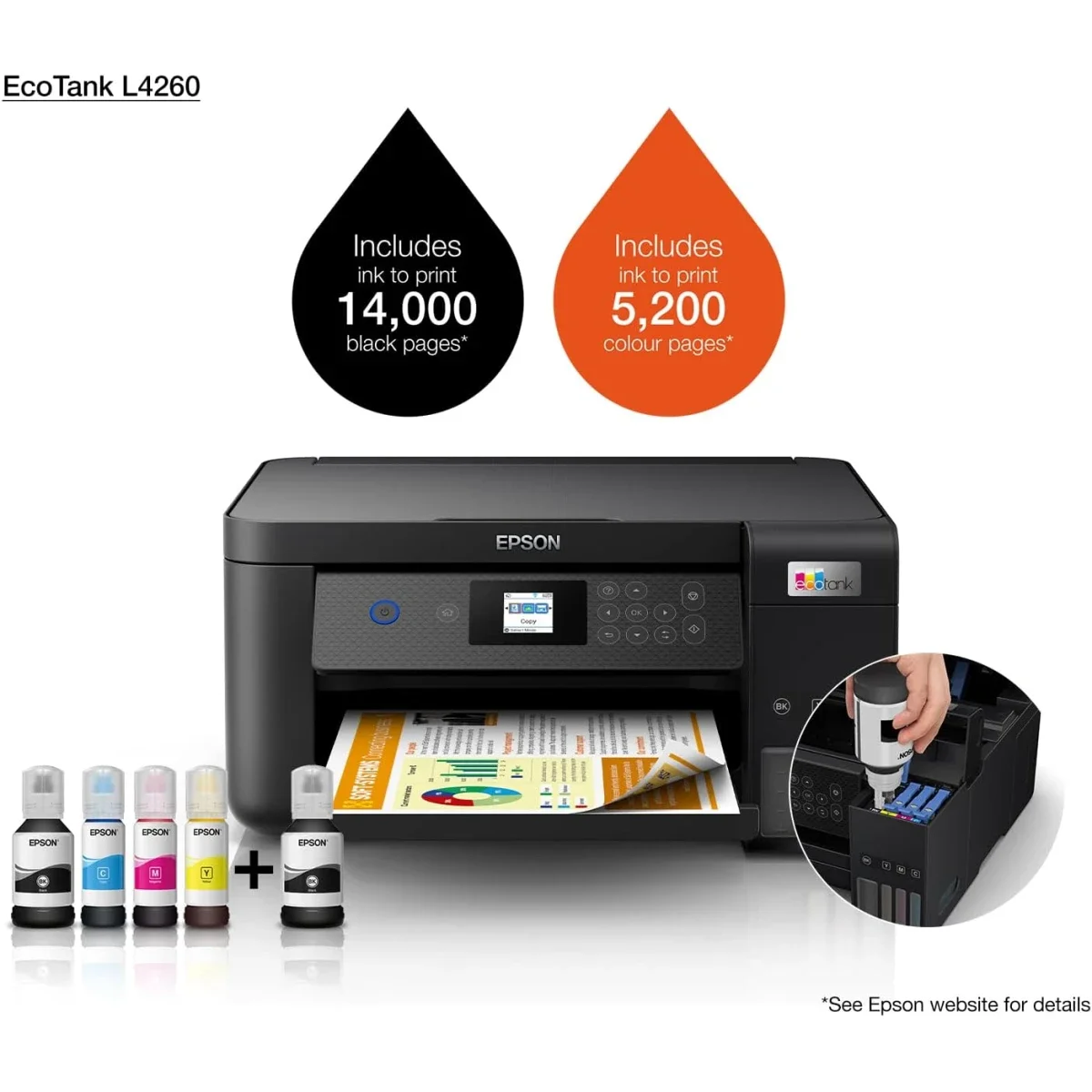 طابعة EPSON EcoTank L4260 متعددة الوظائف بخزان حبر مع Wi‑Fi وطباعة على الوجهين لون أسود - Image 2