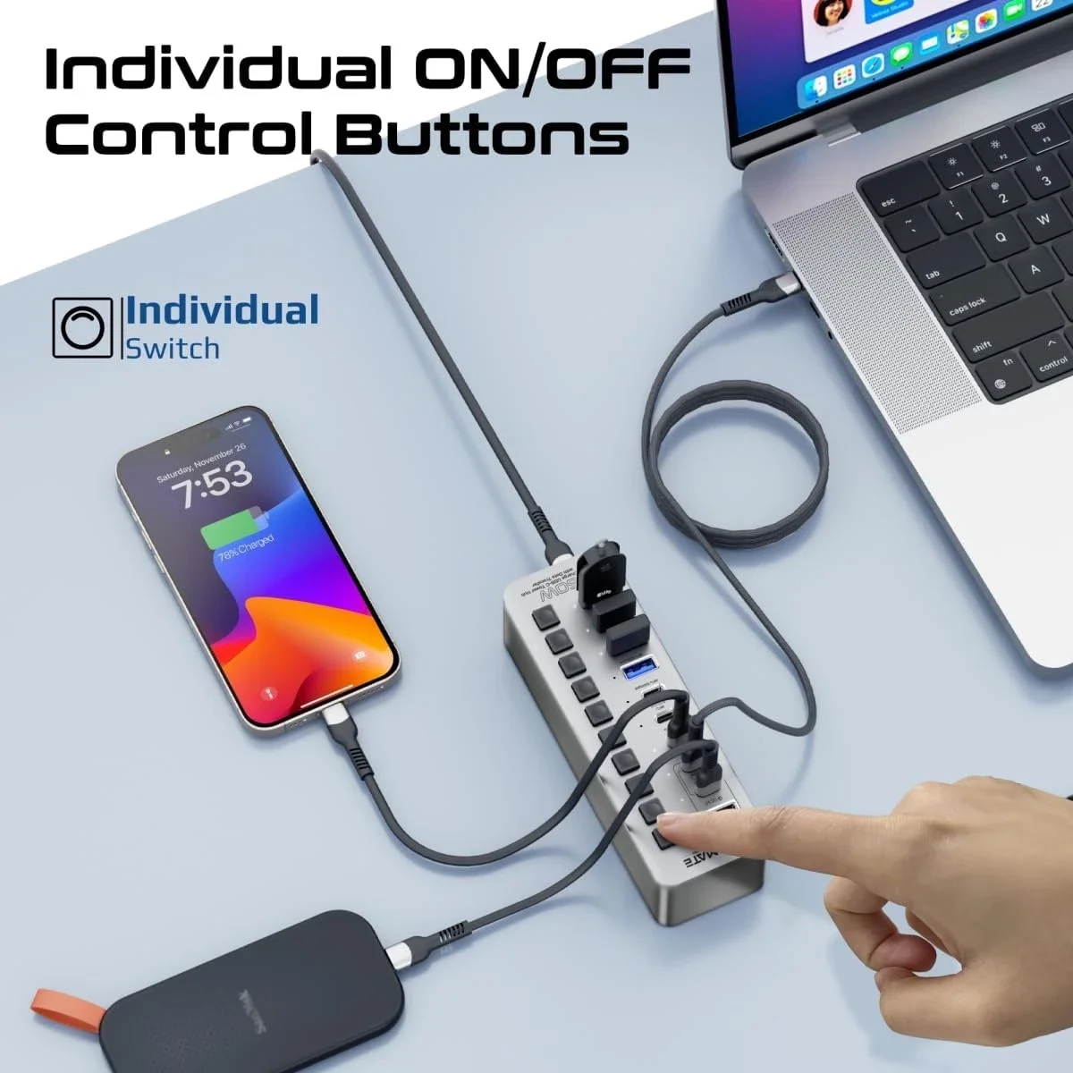 موزع USB-C متعدد المنافذ برجي 14 في 1 Promate GegaTower-60W بقدرة 60 واط - Image 5