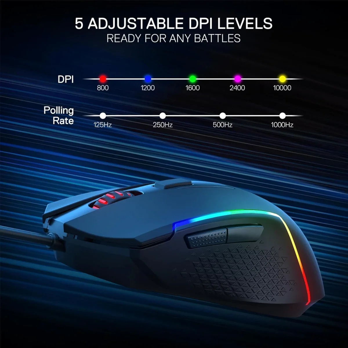 ماوس ألعاب سلكي Redragon M616 RGB بدقة 10000 DPI و6 أزرار قابلة للبرمجة - Thumbnail 9
