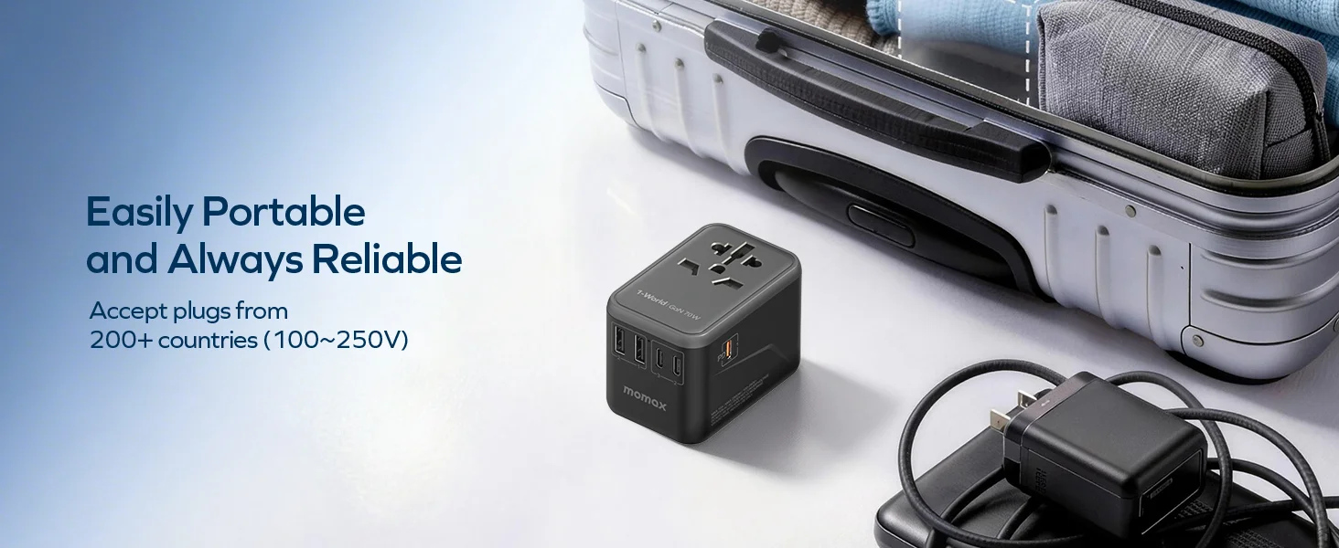MOMAX 70W GaN Universal Travel Adapter with 3 USB-C PD & 2 USB-A QC - Black - Thumbnail 21