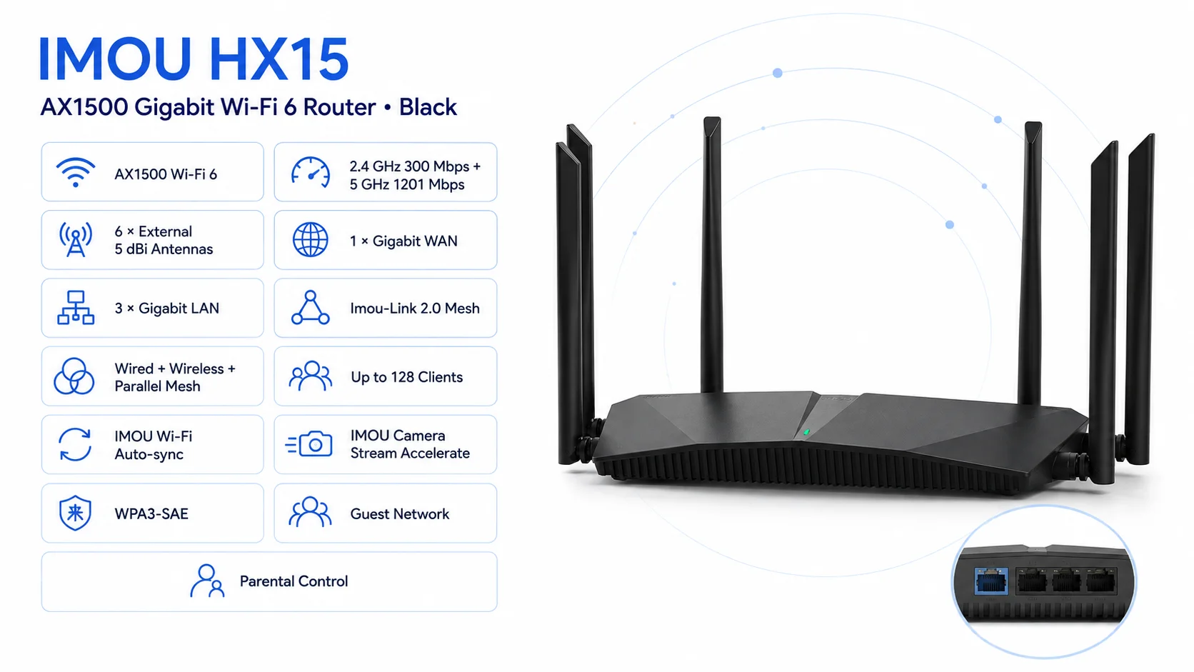 IMOU HX15 AX1500 Gigabit Wi-Fi 6 Dual-Band Router - Black - Thumbnail 7