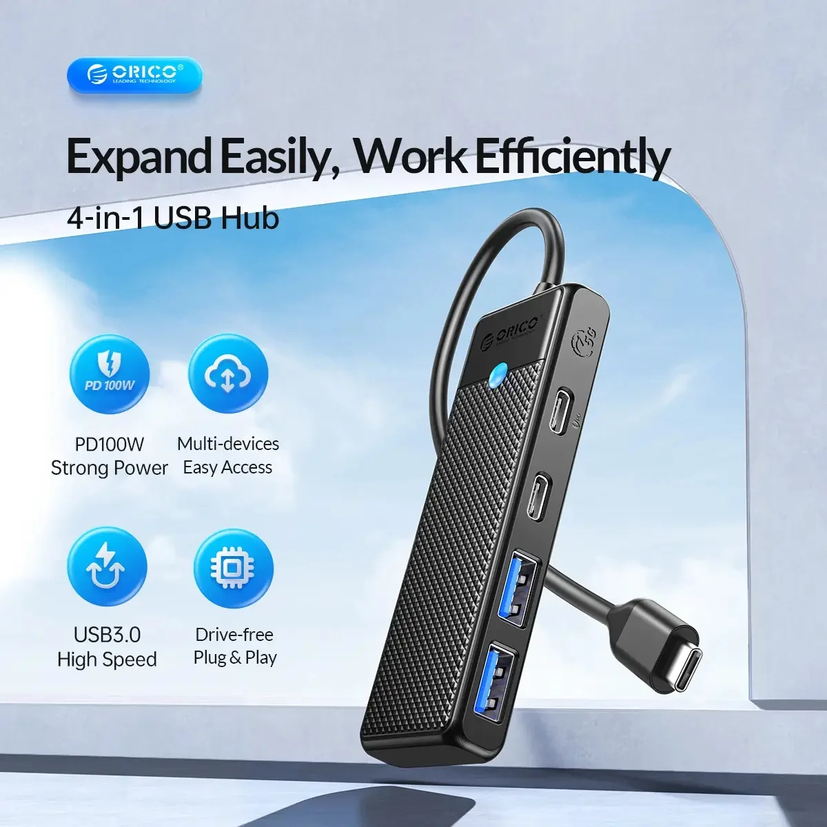 موزع USB-C ORICO PAPW2AC-C3 سلسلة PW مع USB 3.0 وPD بقدرة 100W، أسود - Image 9