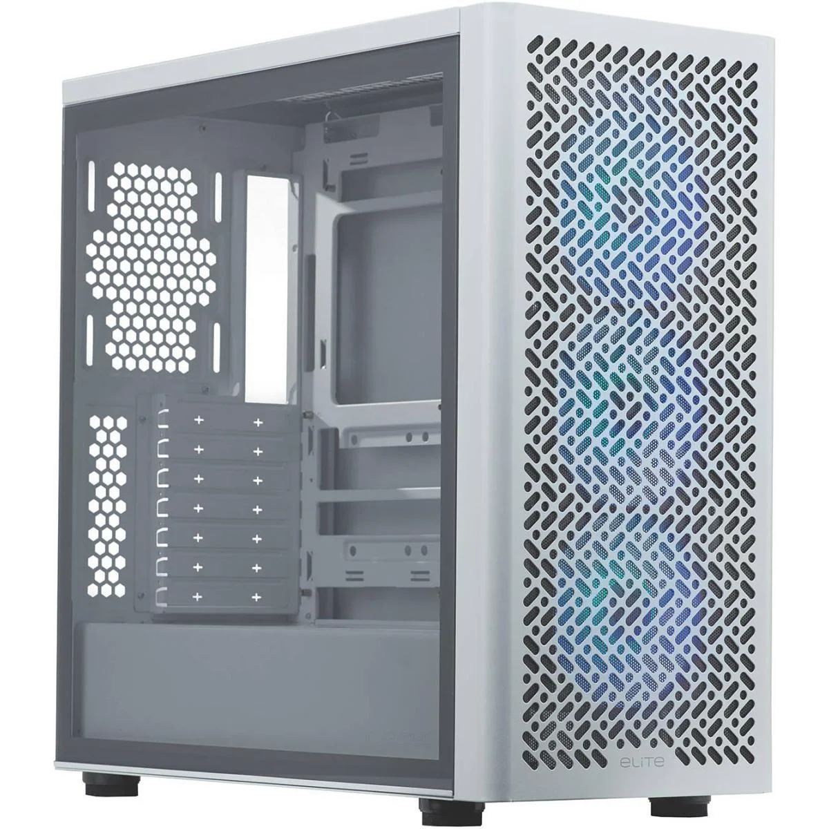 هيكل Cooler Master Elite 502 أبيض للألعاب ATX ARGB ميد تاور مع 3 مراوح ARGB مقاس 120 مم وType-C