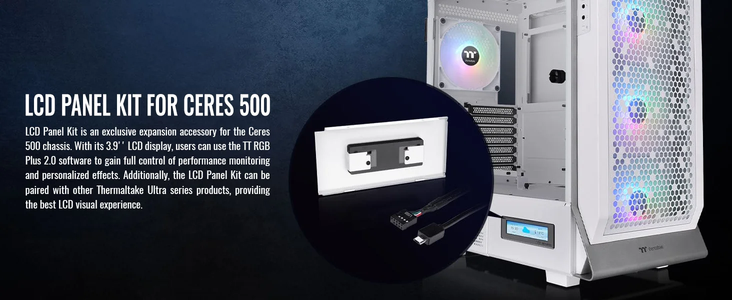 طقم لوحة LCD لهيكل الكمبيوتر Thermaltake Ceres 500 مقاس 3.9 إنش باللون الأبيض - Thumbnail 8