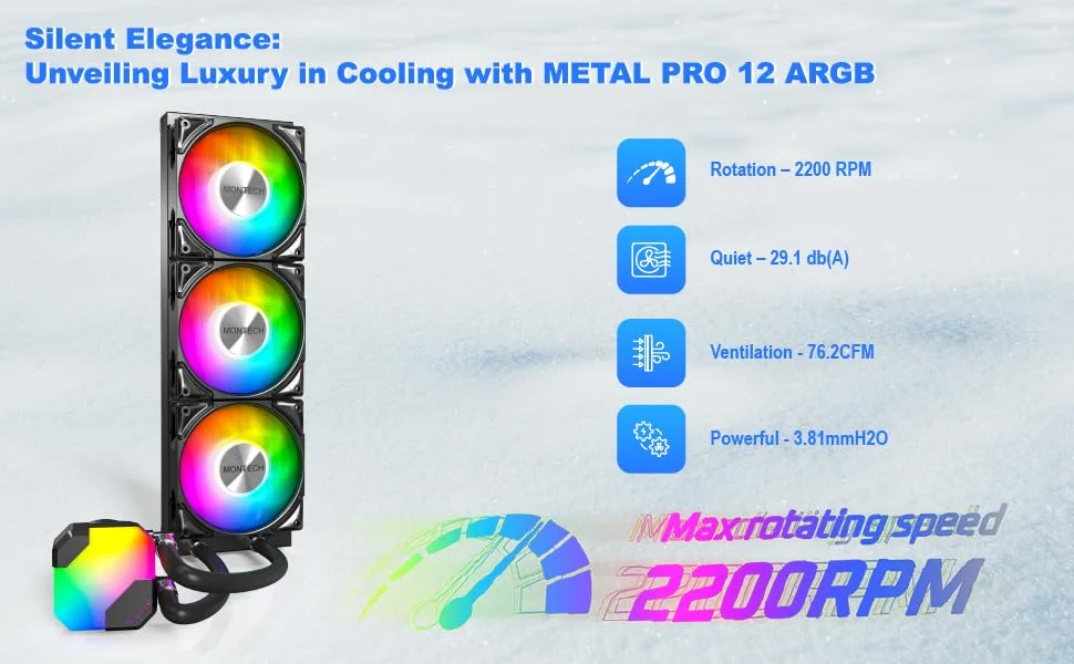 مبرد معالج سائل Montech HyperFlow ARGB 360 بمضخة 3100 RPM يدعم Intel وAMD – أبيض - Image 7