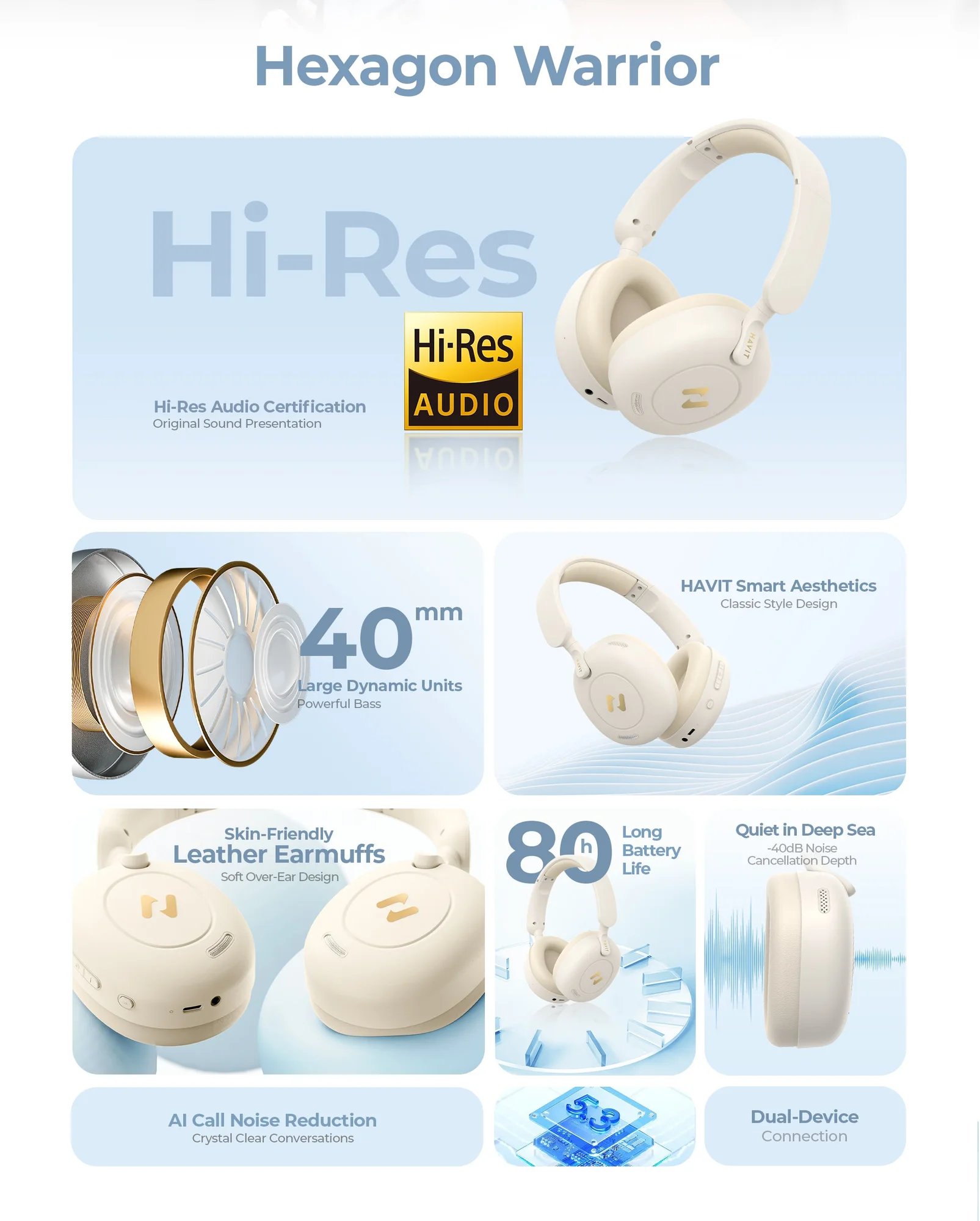 HAVIT H655BT PRO ANC Wireless Over-Ear Noise Cancelling Headphones - Thumbnail 8