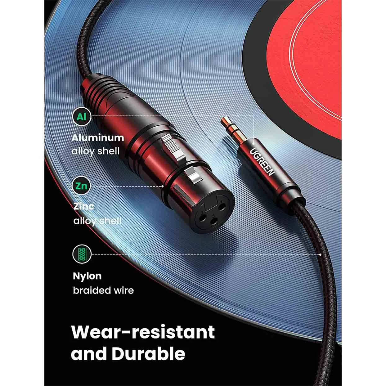 Ugreen 20244 3.5mm Three-Pole Male AUX to XLR Female Audio Cable, 2m - Thumbnail 5