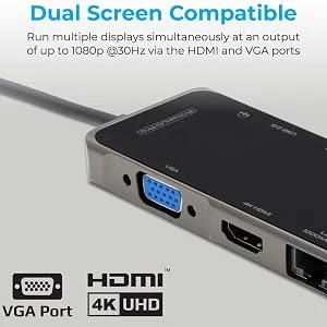 محول متعدد المنافذ USB-C من Promate PrimeHub-Pro 11 في 1 مع 100W PD و4K HDMI وVGA وRJ45 وAUX وSD/TF و4 USB - Thumbnail 10