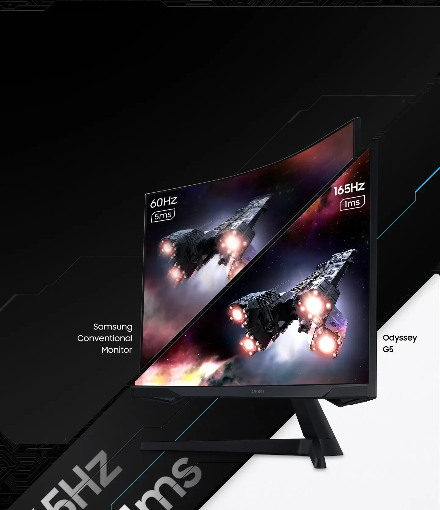 شاشة ألعاب منحنية Samsung Odyssey G5 G55C مقاس 27 إنش QHD 165Hz 1ms - Image 6
