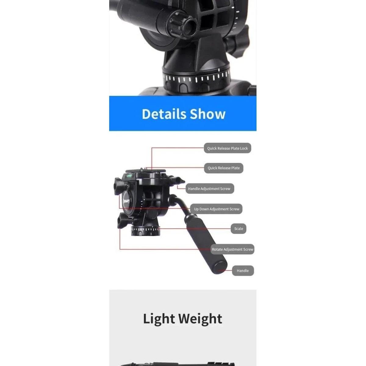 Jmary KP-2599 Professional Aluminum Tripod and Monopod for DSLR Cameras & Smartphones - Black - Thumbnail 2