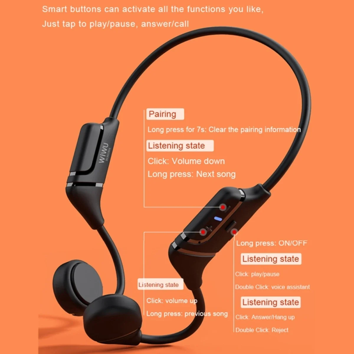 WIWU Marathon MA1 Wireless Bone Conduction Headphones Bluetooth 5.0 Black - Image 2