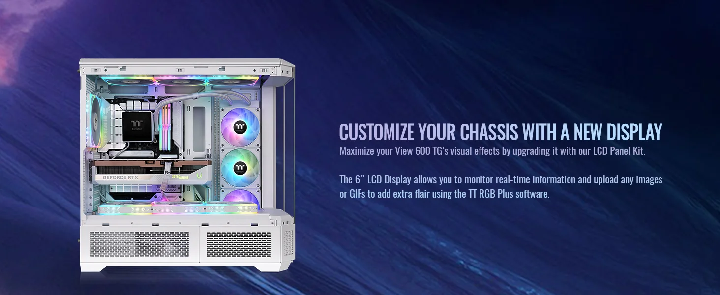 Thermaltake View 600 TG Full Tower PC Case with 420mm Radiator Support and 6.0" LCD Panel Kit Snow White - Thumbnail 14