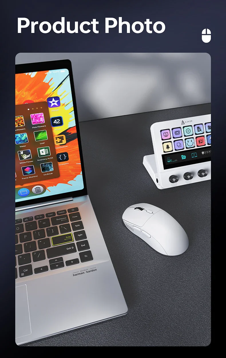ماوس ألعاب AJAZZ NJ07 ثلاثي الاتصال، 12000 DPI، 1000Hz، بطارية 300mAh، أبيض - Image 11