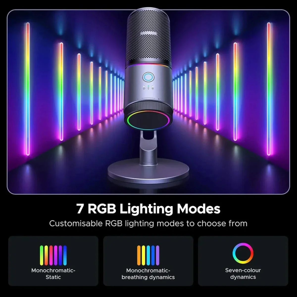 Ugreen CM769 USB Condenser Microphone with RGB, 24-bit/96 kHz Cardioid Pickup - Dark Gray - Image 4