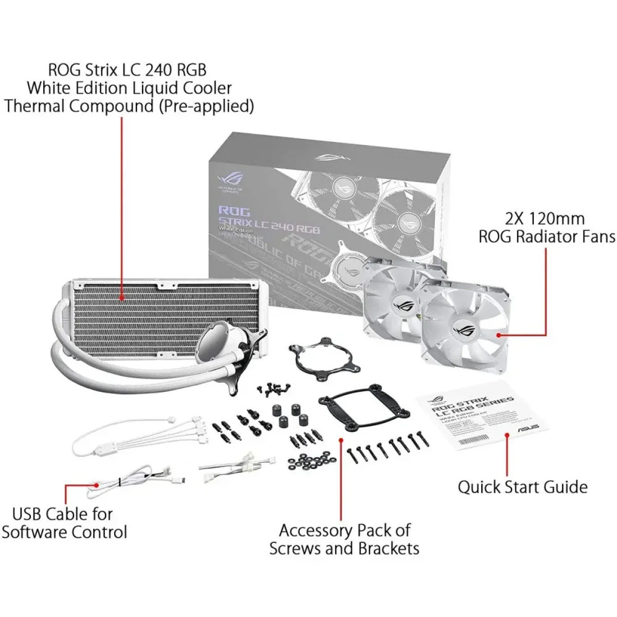 Asus ROG Strix LC 240mm RGB AIO CPU Water Cooler White Edition - Image 1