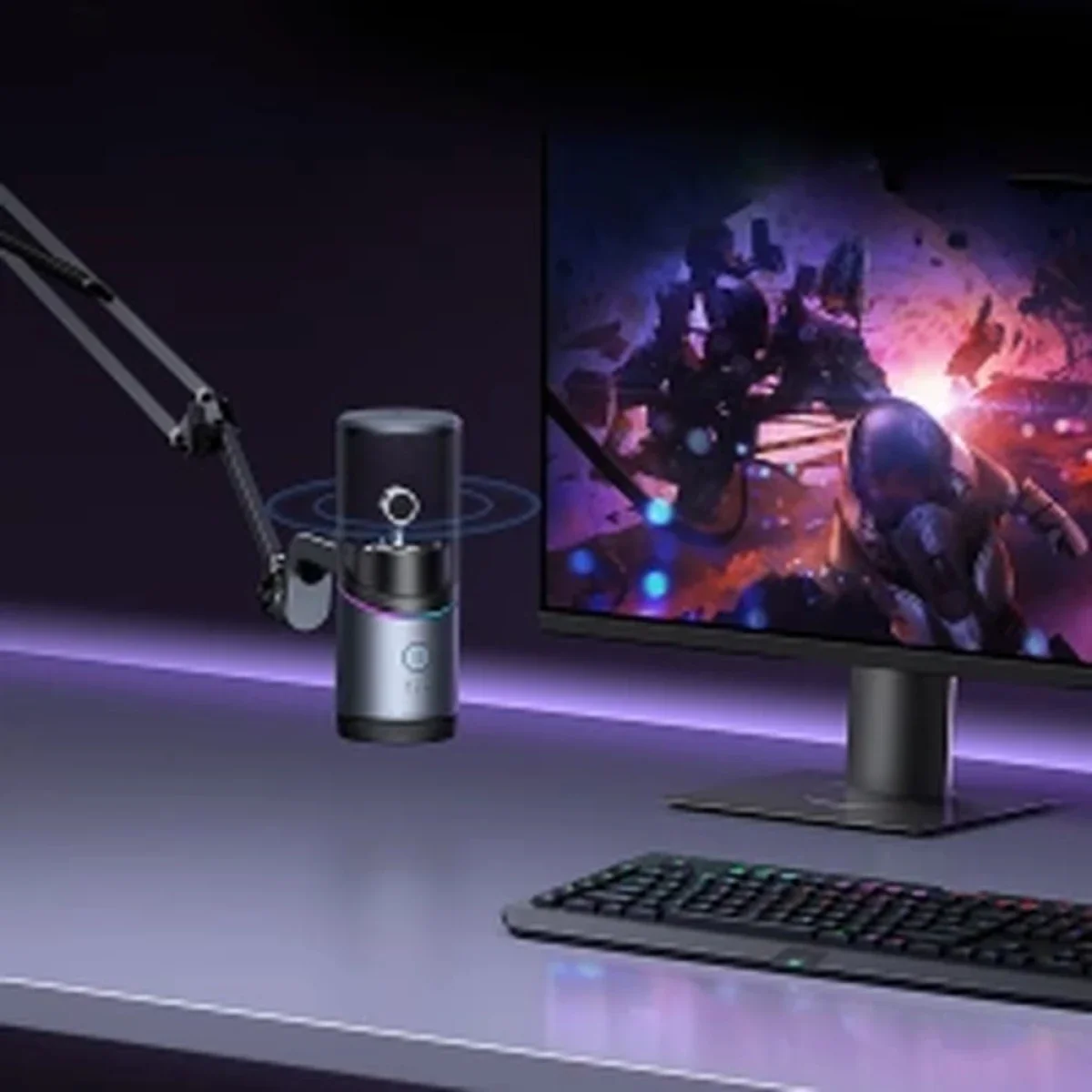 Ugreen CM769 USB Desktop Microphone with Boom Arm, Noise Reduction and RGB - Image 3