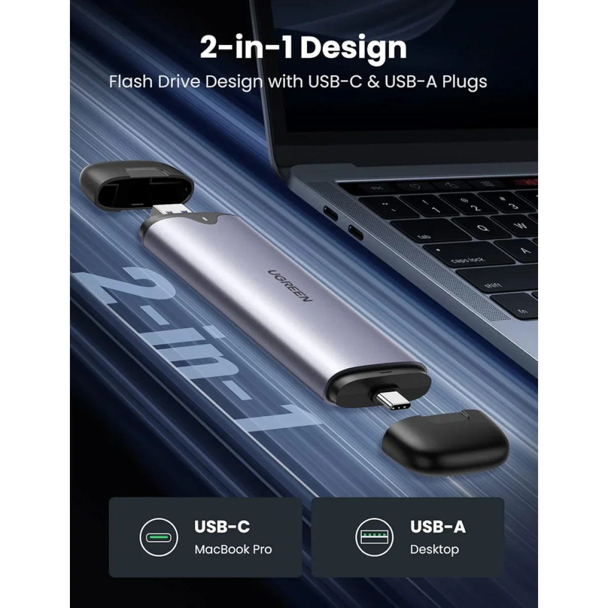 Ugreen CM353 2-in-1 USB-A & USB-C M.2 NVMe SSD Enclosure 10Gbps (55152) - Image 4