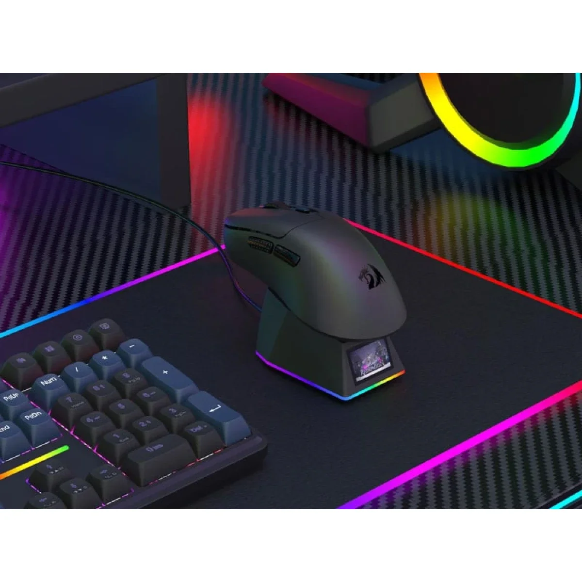 ماوس ألعاب Redragon M998 فائق الخفة ثلاثي الاتصال مع قاعدة شحن RGB ومستشعر PAW3950 ودقة 30000 DPI، أسود - Thumbnail 8
