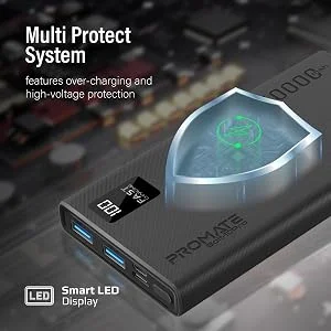 Promate Bolt-10Pro 10000mAh Ultra-Slim Power Bank with 10W USB-C and Dual USB - Black - Thumbnail 16