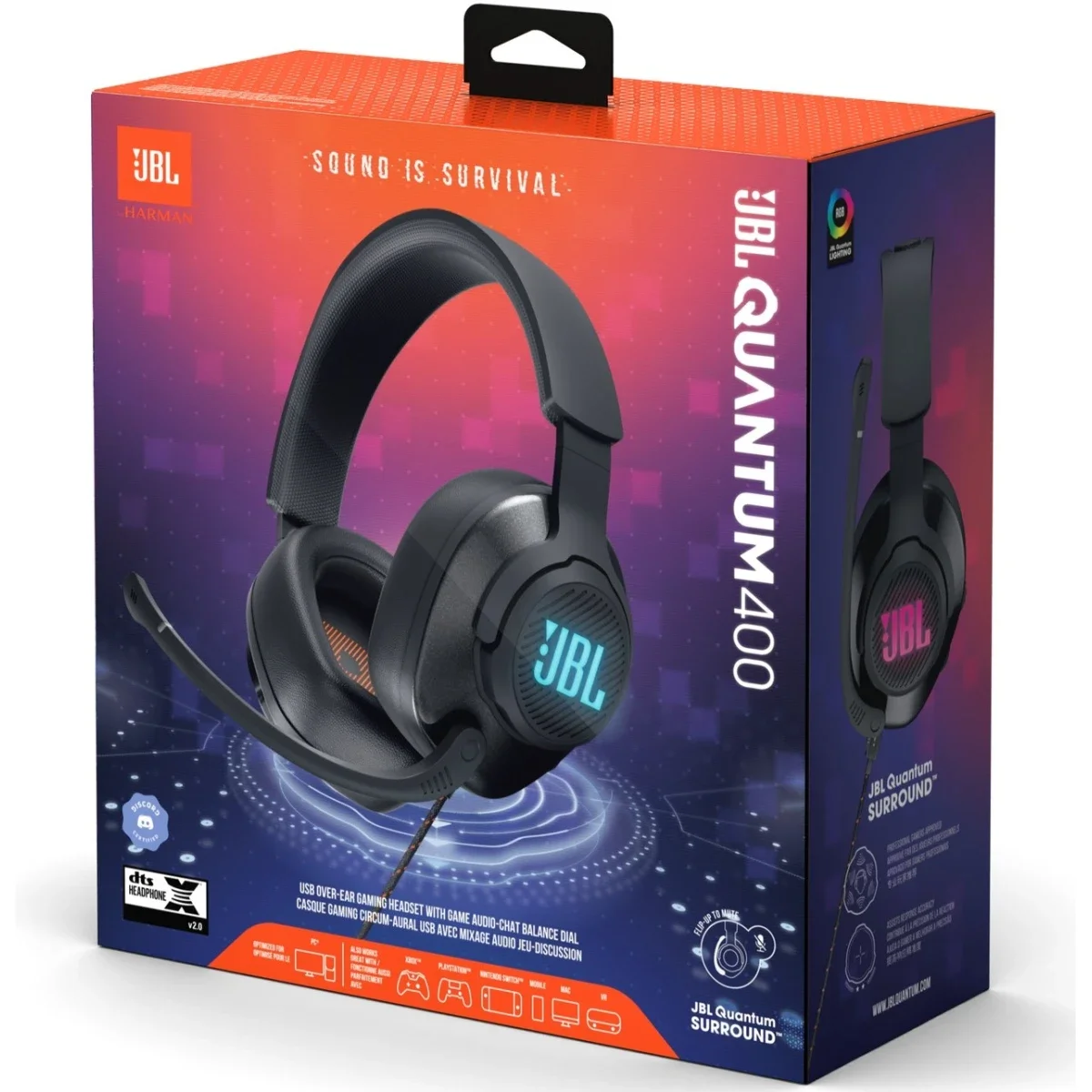 سماعة ألعاب فوق الأذن JBL Quantum 400 USB بصوت محيطي - أسود