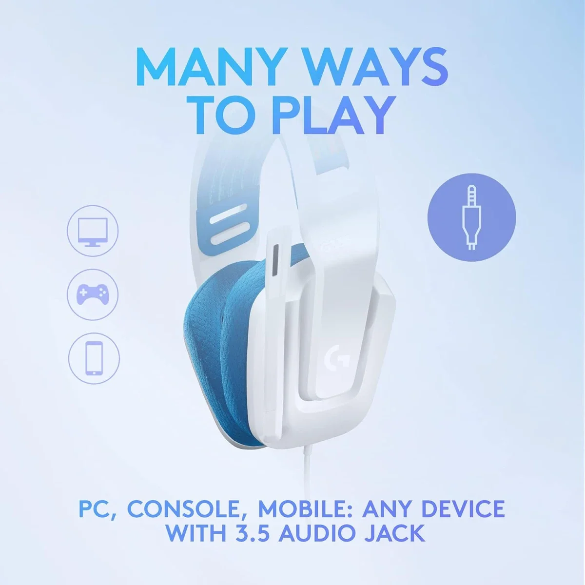 سماعة ألعاب Logitech G335 سلكية مع ميكروفون قابل للطي لكتم الصوت ومنفذ صوت 3.5 مم - أبيض - Thumbnail 3