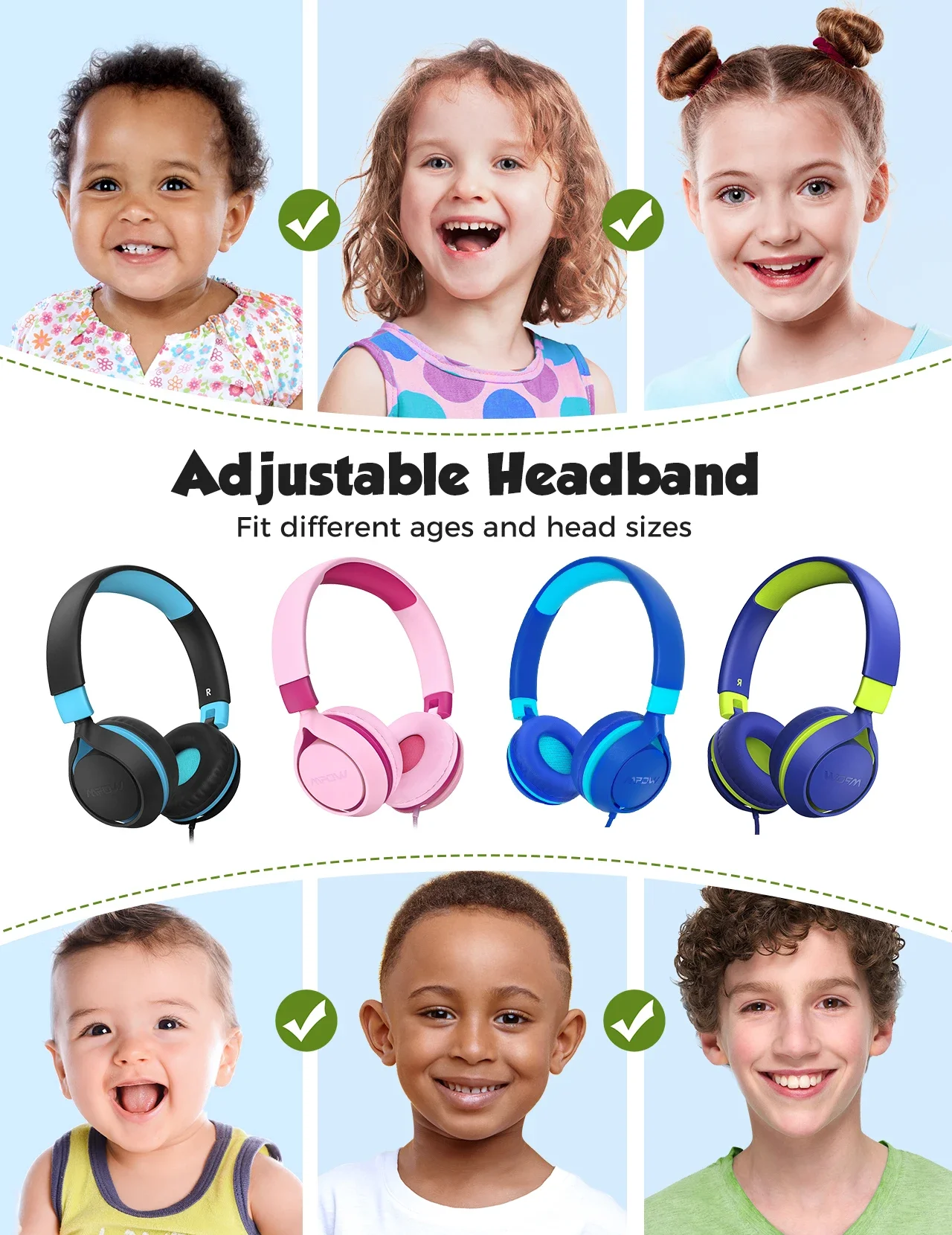 Mpow CHE1 Kids Wired Headphones with 94dB Volume Limit, Blue - Thumbnail 17