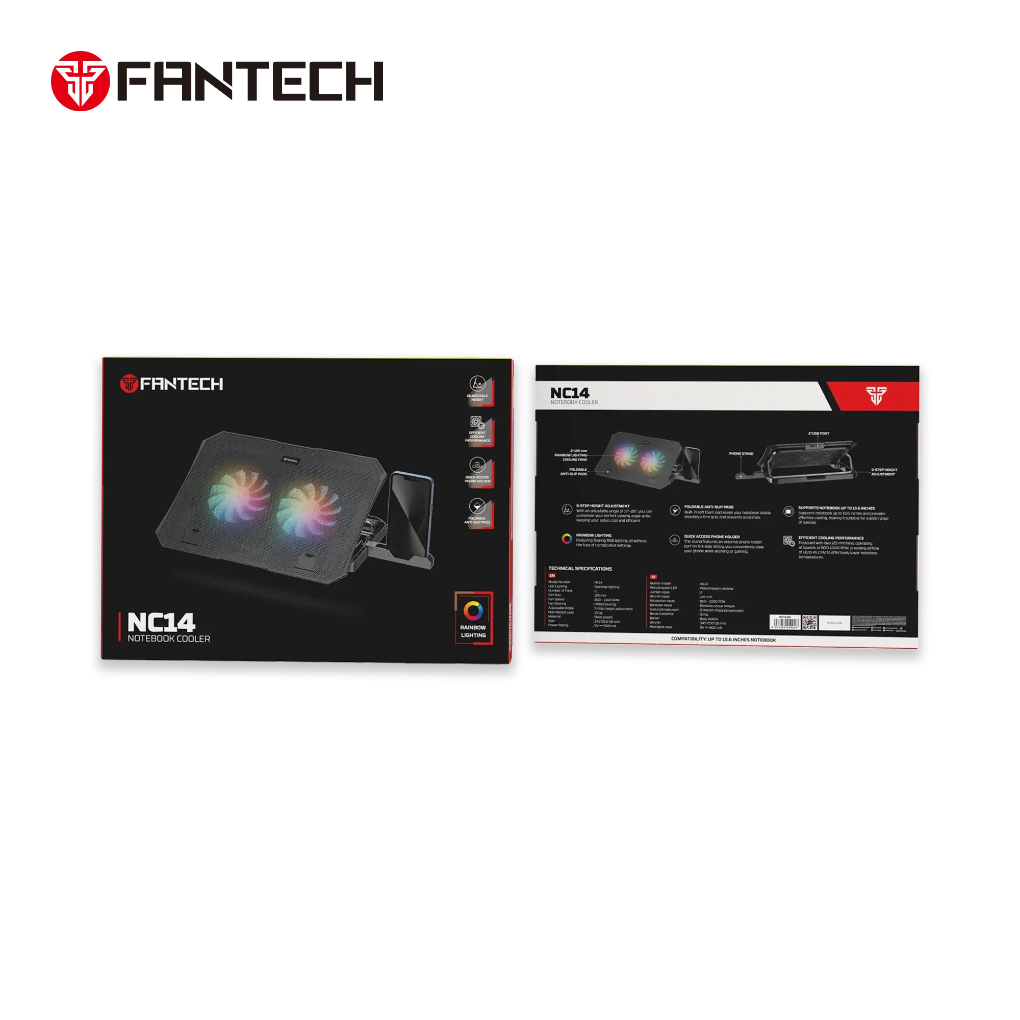 Fantech NC14 Laptop Cooling Pad with 2 Fans and 5-Level Height Adjustment - Image 4