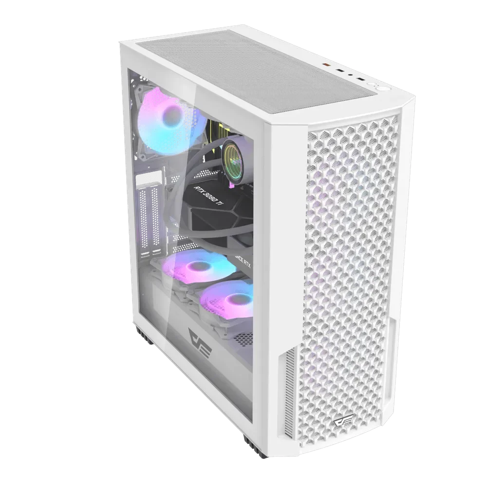 كيس كمبيوتر DarkFlash DF2100 ميد تاور ATX أبيض مع 4 مراوح ARGB مركبة مسبقاً