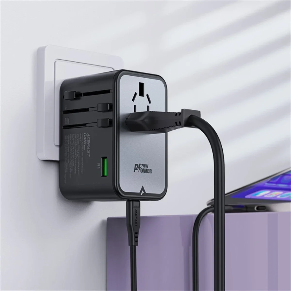 ACEFAST Z1 75W GaN Travel Charger with 3 USB-C, 2 USB-A & Universal Plugs - Image 7