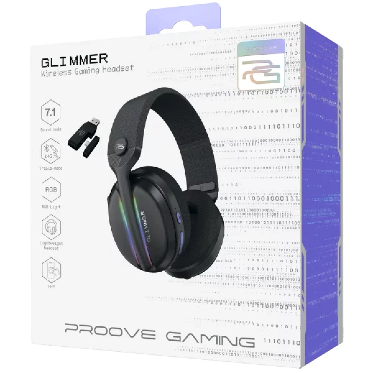 Proove Glimmer Dual-Wireless RGB Gaming Headset, Black/Purple (WHGL00022016) - Thumbnail 12