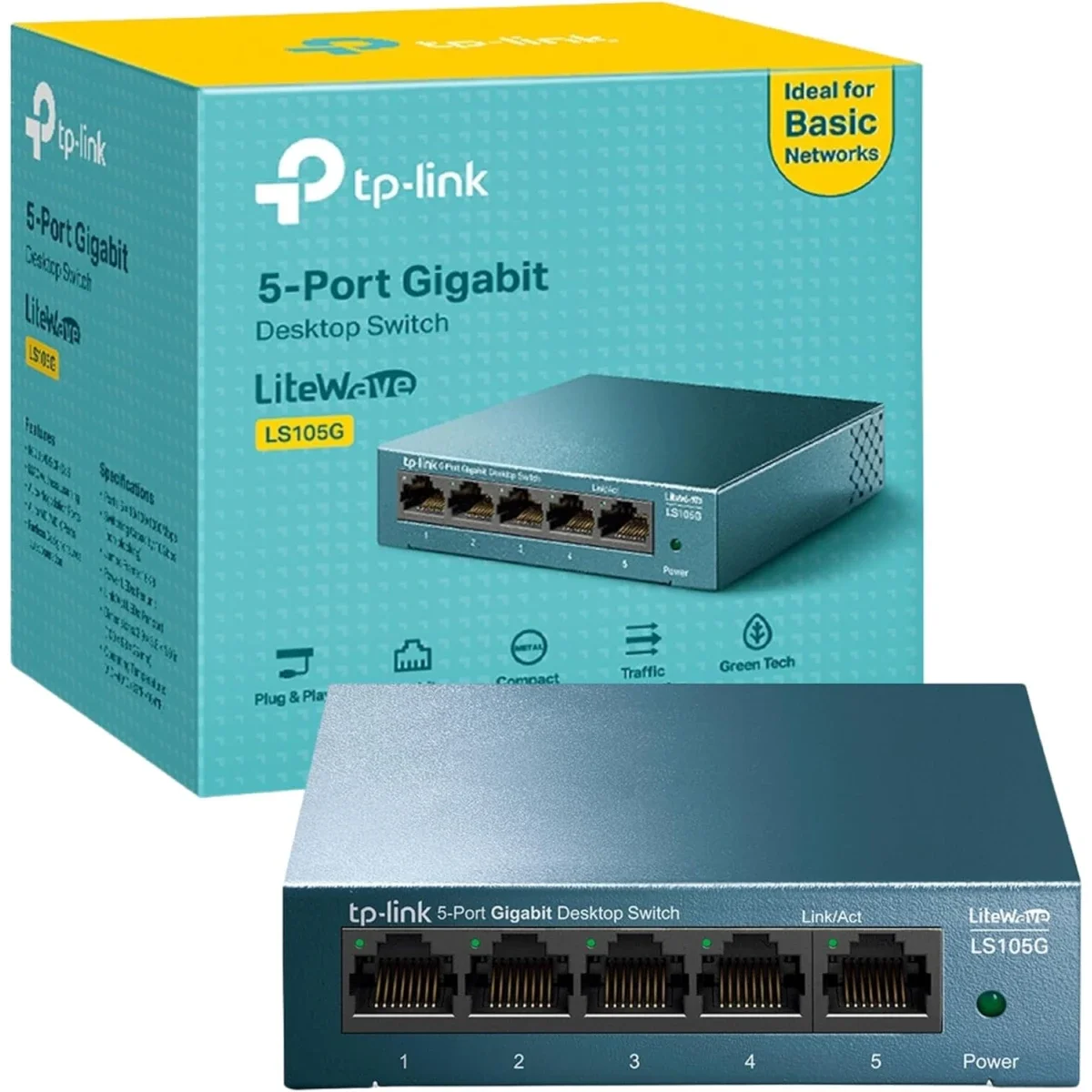 TP-LINK LS105G 5-Port Gigabit Desktop/Wall-Mount Ethernet Switch - Image 1