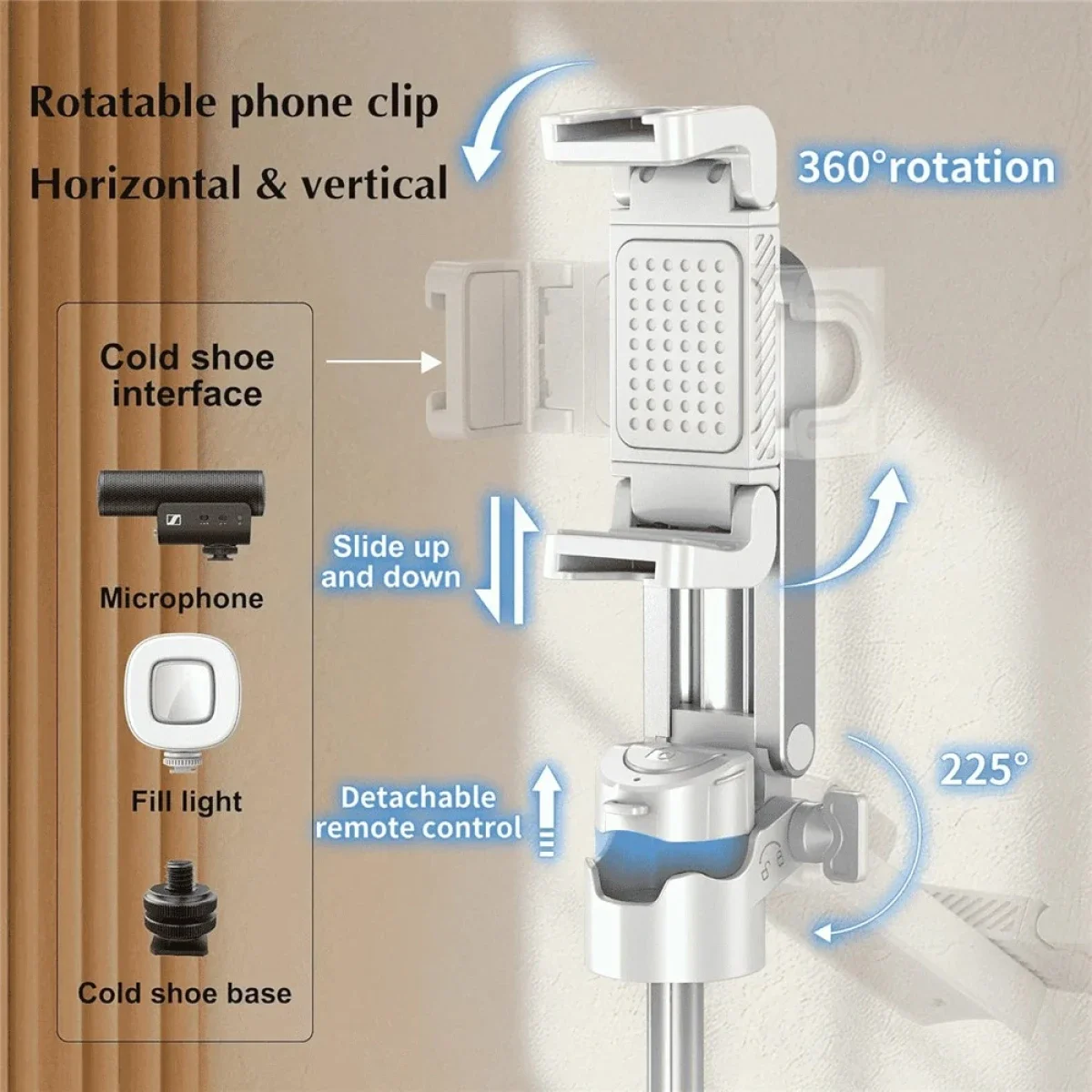 Jmary MT-18 Mini Phone Selfie Stick Tripod with Wireless Remote Control - White - Image 2