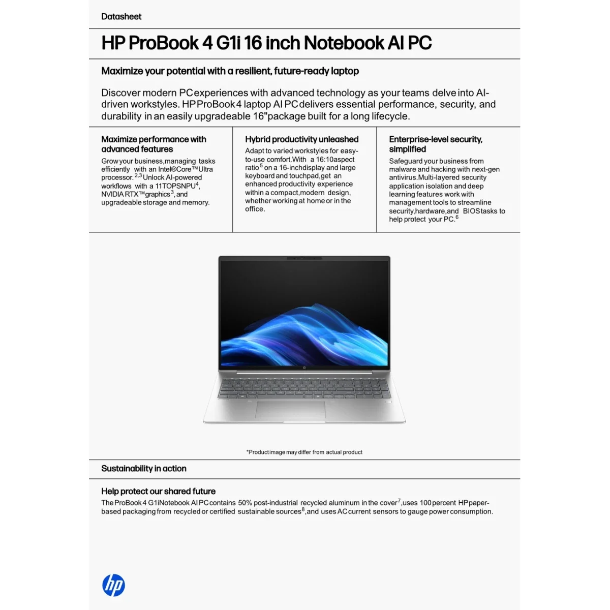 HP ProBook 4 G1i 16-inch Business AI Laptop, Intel Core Ultra 7 255H, RTX 3050 4GB, Silver - Image 5