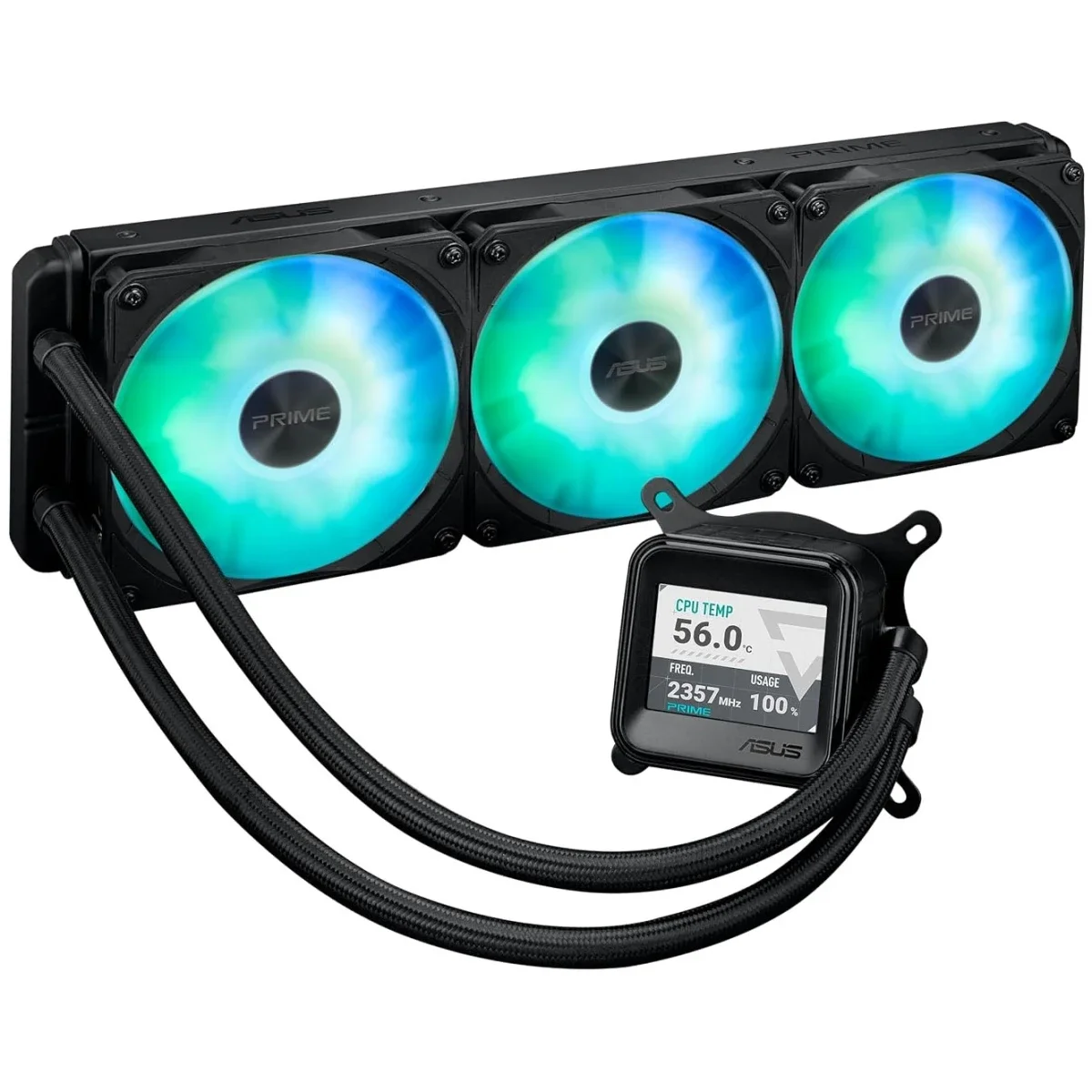 مبرد معالج مائي Asus Prime LC 360 ARGB LCD بشاشة 2.3 إنش وراديتر 360 مم و3 مراوح PRIME LC 36025 بسرعة 2500 RPM وتدفق 77.22 CFM، أسود - Image 8
