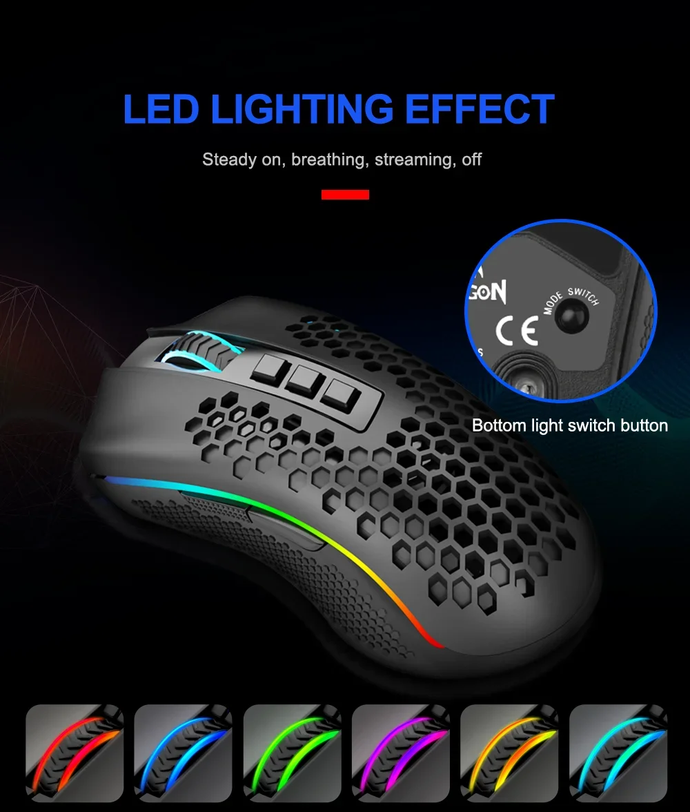 Redragon M808 Storm Pro Wireless RGB Honeycomb Gaming Mouse, 16,000 DPI, Black - Thumbnail 17