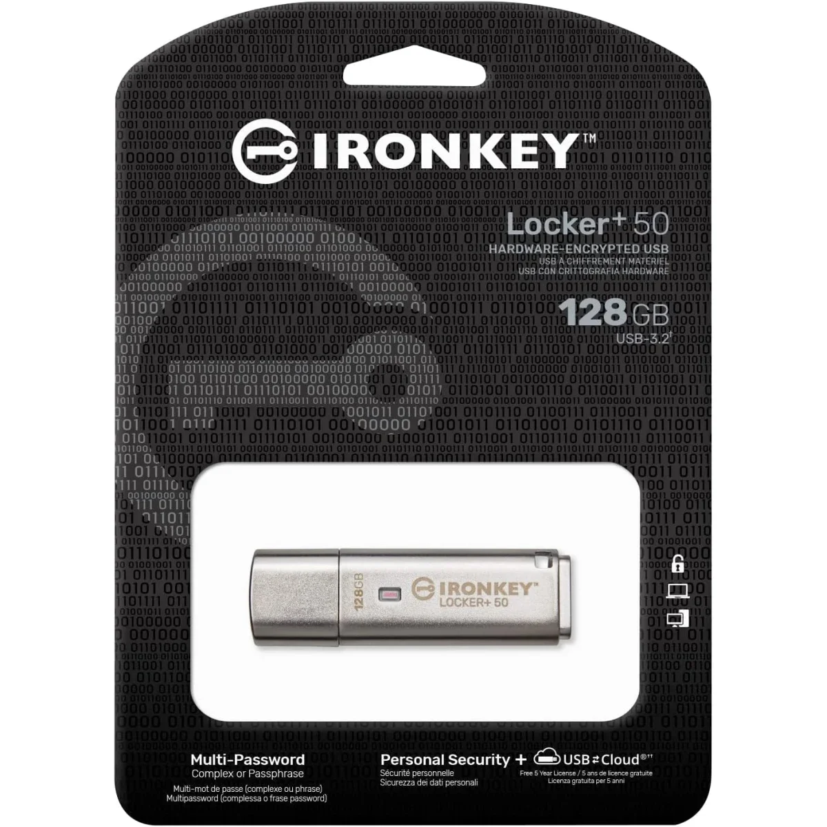 فلاش USB مشفر Kingston IronKey Locker+ 50 سعه 128GB بواجهه USB 3.2