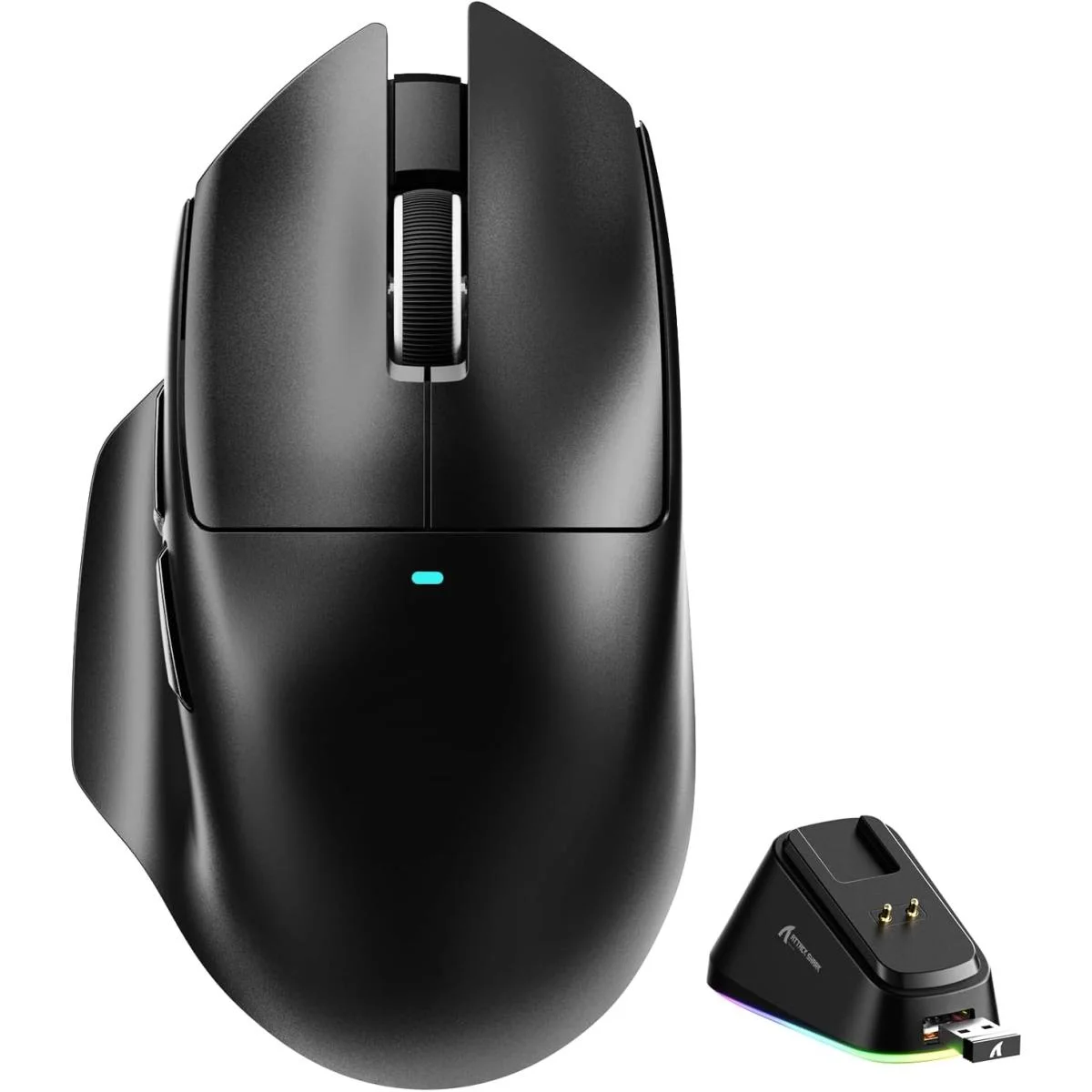 ماوس ألعاب لاسلكي ATTACK SHARK V6 مع قاعدة شحن مغناطيسية RGB، 25000 DPI، أسود