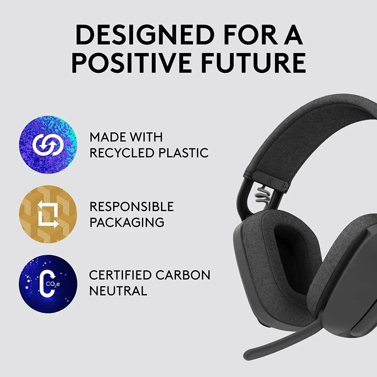 سماعة رأس Logitech Zone Vibe 100 خفيفة الوزن بتقنية Bluetooth وميكروفون عازل للضوضاء - Graphite - Thumbnail 5