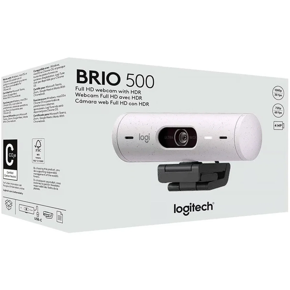 كاميرا ويب Logitech Brio 500 بدقة Full HD مع تصحيح إضاءة تلقائي وغطاء خصوصية