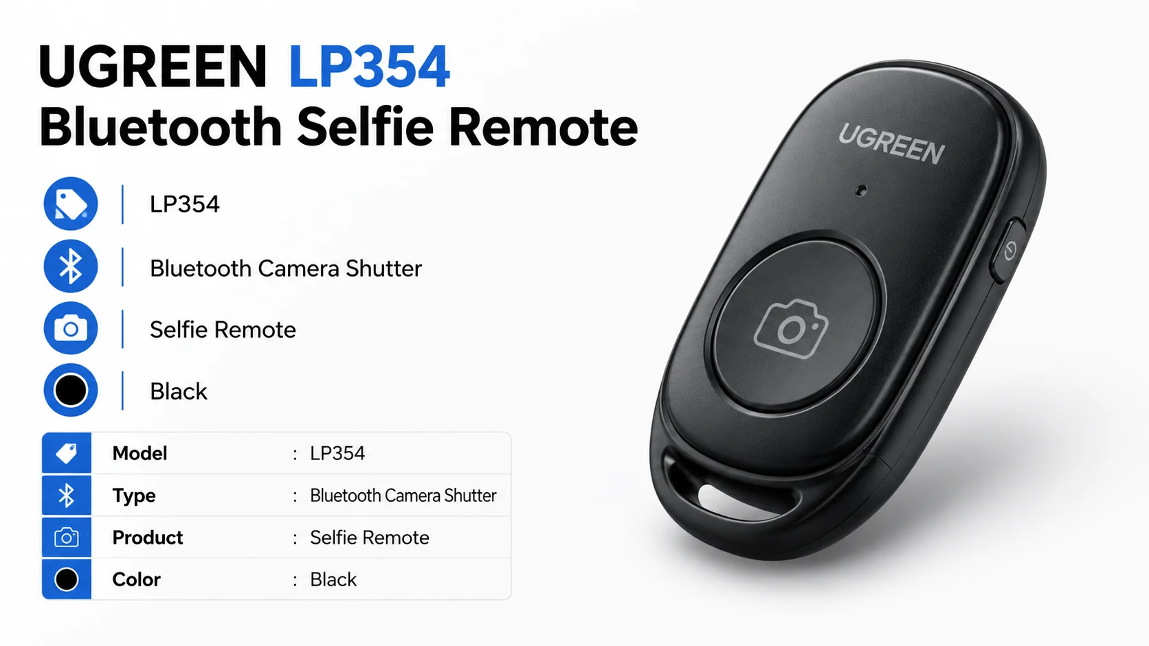 Ugreen LP354 Bluetooth Selfie Remote, Black - Image 3